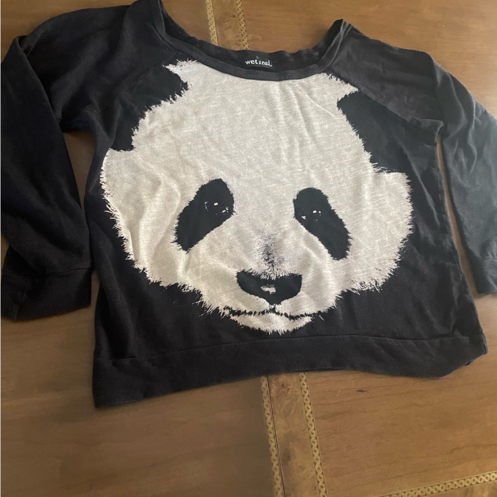 Wet Seal Black and White Panda Raglan Long Sleeve Top